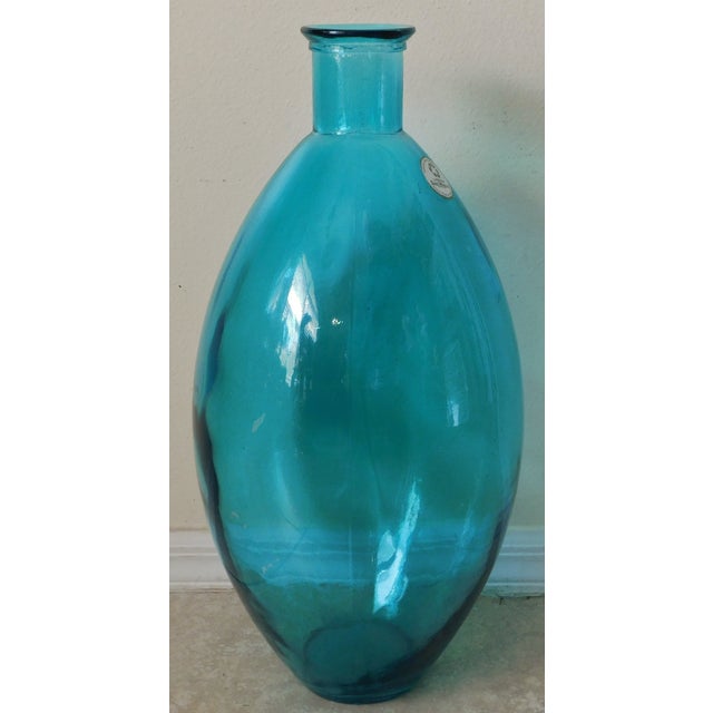 Large Vintage C1980s San Miguel Handmade Spain Blue Glass Floor Flower ...