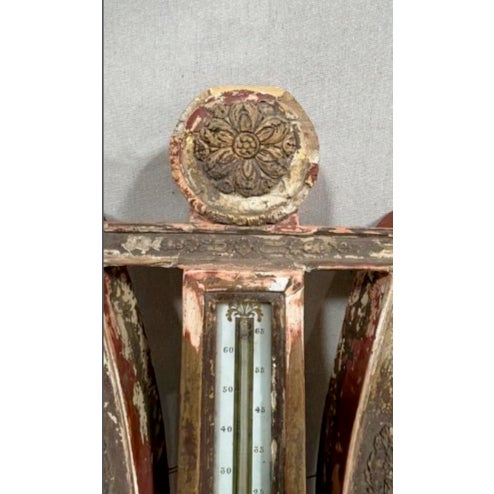 Antique Painted Giltwood Lyre Barometer For Sale - Image 4 of 4