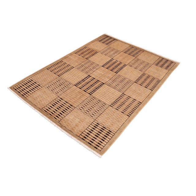 Abstract Bohemian Gabbeh Tan/Brown Wool Rug - 6'1'' X 8'10'' For Sale - Image 3 of 10