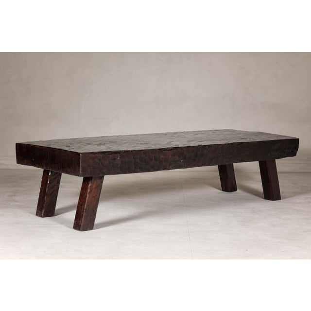 Rustic and Robust Coffee Table with Honeycomb Patterns and Dark Custom Finish For Sale - Image 12 of 12