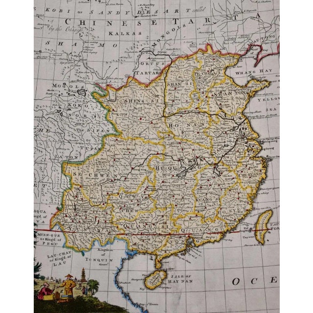Traditional China: An Original 18th Century Hand-Colored Map by Emanuel Bowen , 1744 For Sale - Image 3 of 8