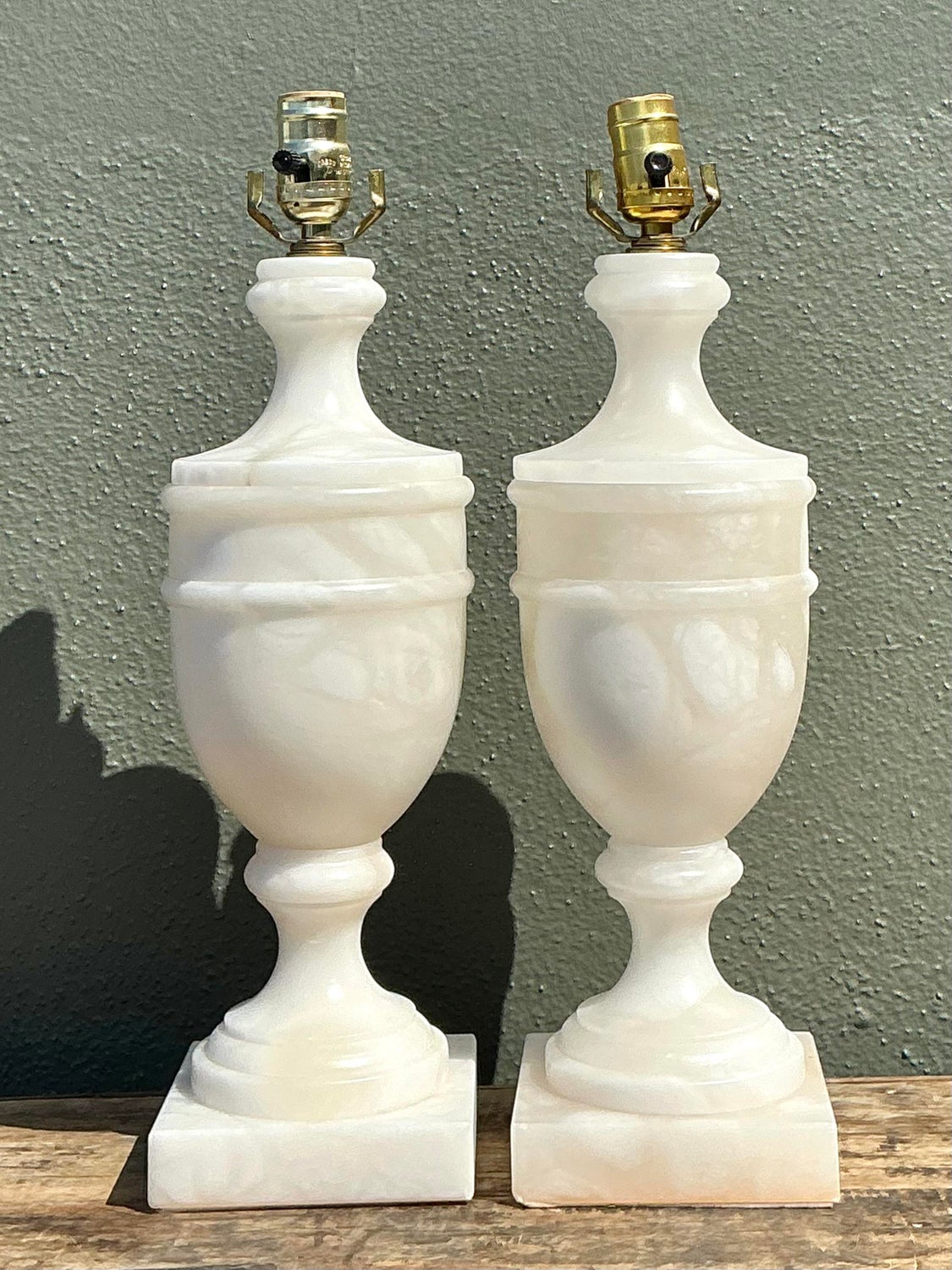 Vintage Carved Alabaster Lamps - A Pair - Side view