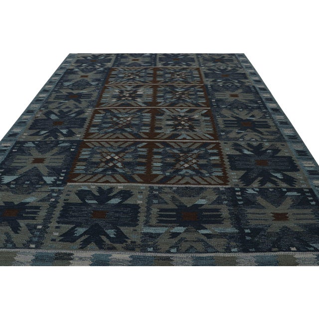 Mid-Century Modern Rug & Kilim’s Scandinavian Kilim With Geometric Patterns in Dark Blue For Sale - Image 3 of 7
