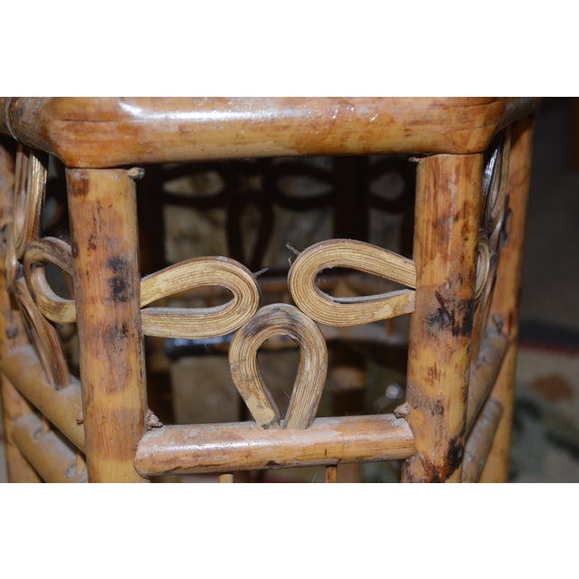 Camel Vintage Bamboo Hexagonal Plant Stand / Table For Sale - Image 8 of 12