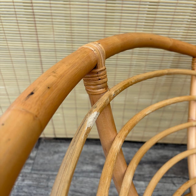 Wood Vintage Coastal Style Bowl-Shaped Papasan Rattan Lounge Chair. Circa 1980s For Sale - Image 7 of 17