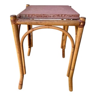Vintage Italian Bamboo Rattan Side Table or Plant Stand With Stamped Impruneta Terracotta Tile Top For Sale