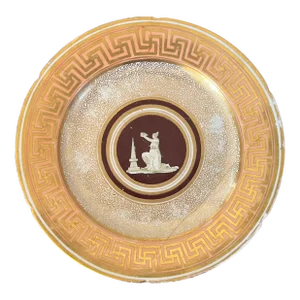 Antique Early 19th Century Coalport Porcelain Neoclassical Plate With Greek Key Border - Staple Repair Circa 1805