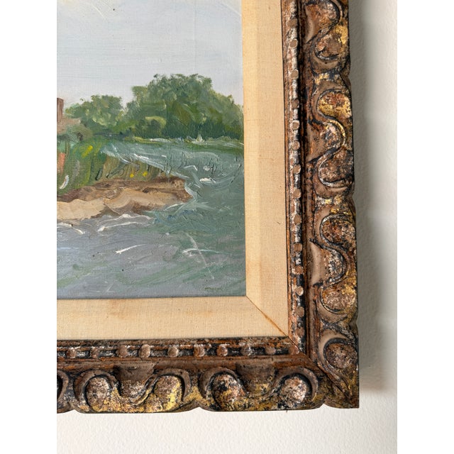 Vintage Impressionist River Landscape Oil Painting on Canvas - Framed For Sale - Image 10 of 11