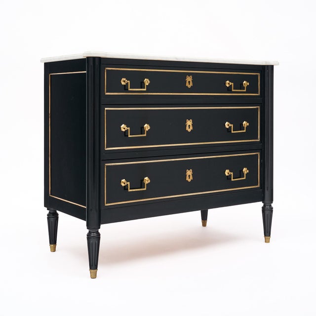 French chest of drawers made of Mahogany wood that has been ebonzied and finished in a lustrous Museum quality finish....