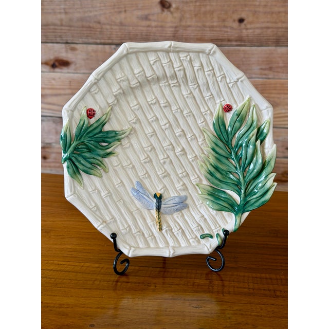 Vintage Fitz & Floyd Tropical Bamboo Basketweave Majolica Style Decorative Plate For Sale - Image 11 of 11