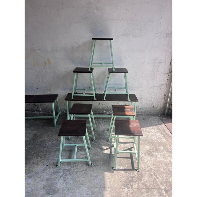 Vintage Industrial Benches and Stools, 1950s Set of 9 For Sale - Image 6 of 9