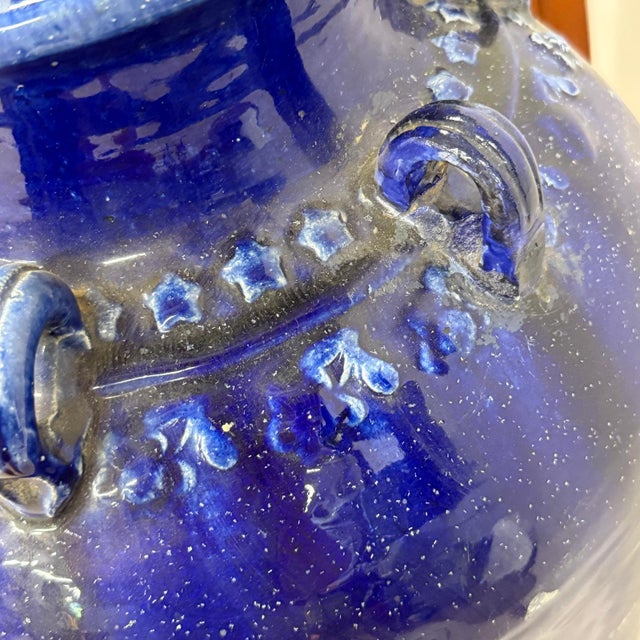Deep Blue Glazed Ceramic Storage Jar with Small Loop Handles For Sale - Image 10 of 10