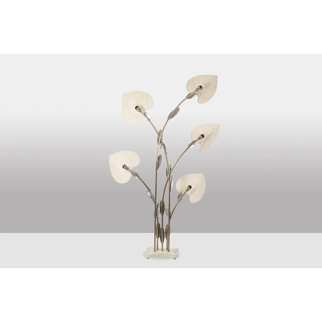 Large Lamp in Silver-Plated Brass and Silk by Antonio Pavia, 1970s For Sale - Image 4 of 10