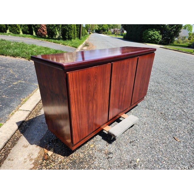 Stunning Vintage Skovby Mid-Century Modern Rosewood Credenza | Danish Modern 3-Door Buffet | Sleek Storage Cabinet For Sale - Image 14 of 18