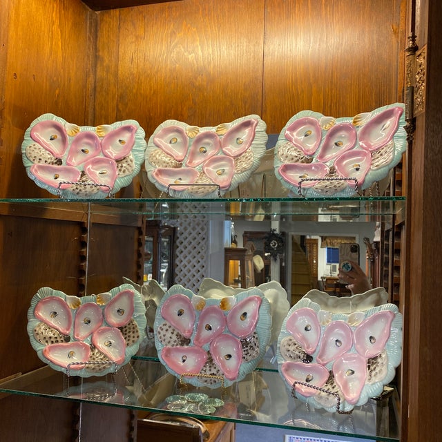 Antique Vintage Hand-Painted Half Moon Oyster Plate. For Sale - Image 9 of 10