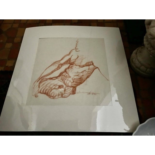 Award winning Fine art student’s study of male nude ; conte on cream. Outside dimensions are 22” x 23” Image size is 13” w...