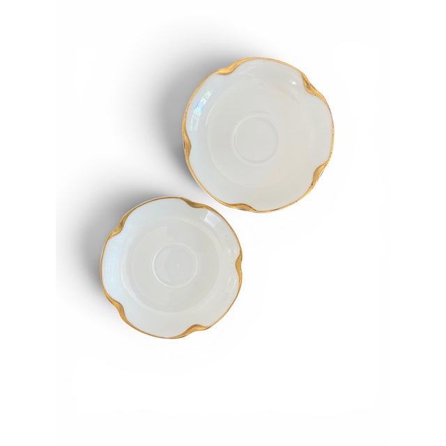 Ceramic Antique 1900s Haviland Limoges "Silver Anniversary" Porcelain Ramekins & Saucers - Set of 8 For Sale - Image 7 of 11