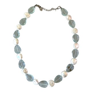 Freshwater, Pearl and Glass Aquamarine Color Beaded Necklace For Sale