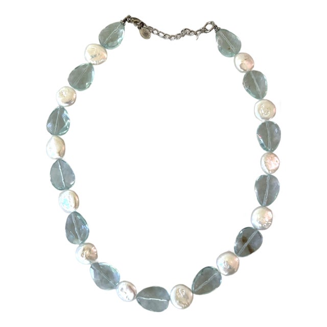 Freshwater, Pearl and Glass Aquamarine Color Beaded Necklace For Sale
