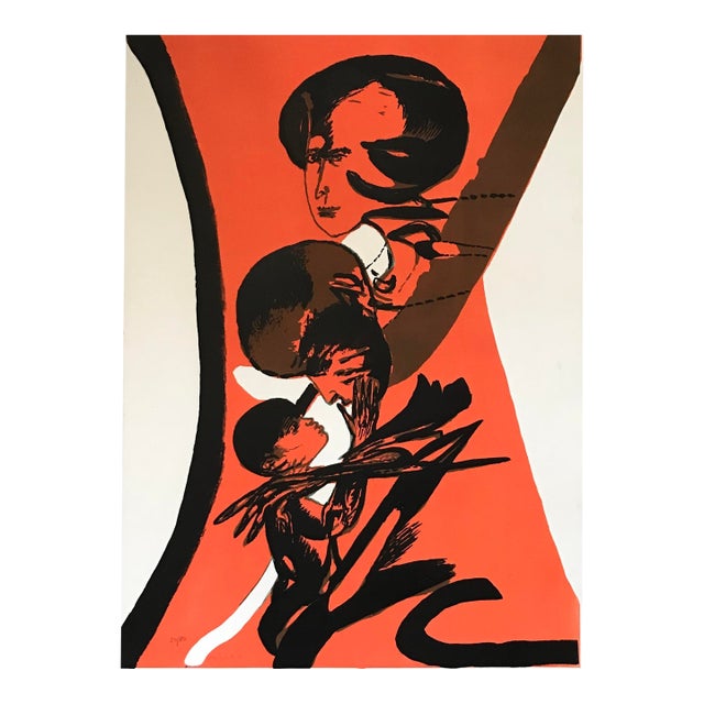 Mid Century Italian Limited Edition Lithograph Signed by Italian Modernist Artist Remo Brindisi For Sale