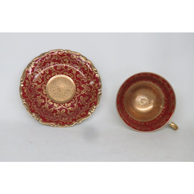 Alka Kunst Kronach Bavaria Germany Burgundy Gold Tea Cup Saucer Set 4611b For Sale - Image 9 of 11