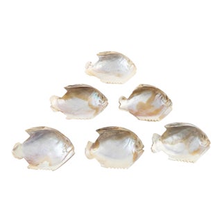 Set of 6 Hand-Made Mother‑of‑Pearl Fish Bowls — Caviar or Appetizer Dishes, 4.5” Wide for Palm Beach & Coastal Styles - See Pics! For Sale