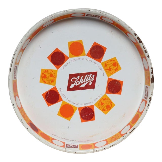 Mid-Century American Modern Schlitz Enameled Metal Beer Tray For Sale