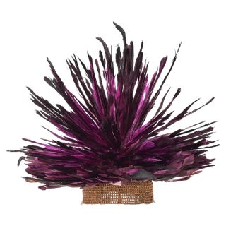 Early 20th Century Bamileke Juju Feather Headdress On Woven Basketry Cameroon For Sale