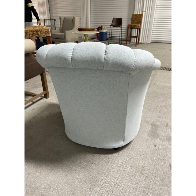 Early 21st Century Pair of Light Blue Shade Swivel Club Chairs with a Fan Back Design, 21st Century For Sale - Image 5 of 5