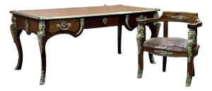 Desk and Its Armchair, Regency Style, Napoleon Iii Period, Late 19th Century, in Amaranth, Rosewood and Oak, Set of 2