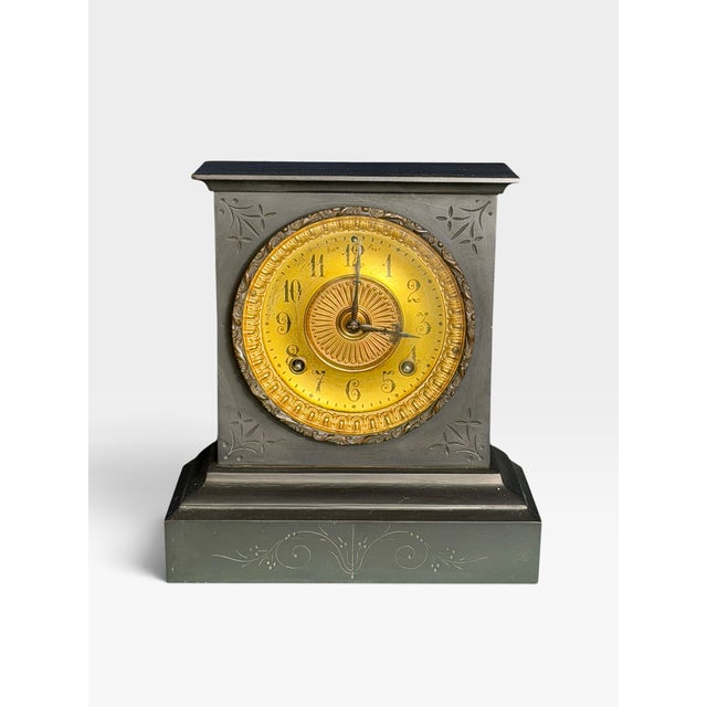 Metal Antique Cast Iron Mantel Clock from Ansonia Clock Company, 1890 For Sale - Image 7 of 11