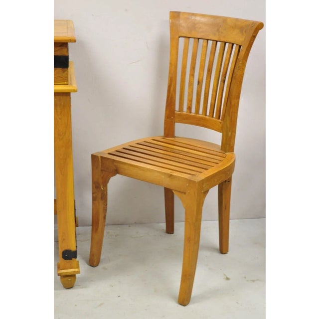 Orange Campaign Style Teak Wood Flip Top Writing Desk With Side Chair - 2pc Set For Sale - Image 8 of 13