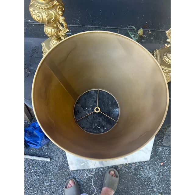 Metal 1960s Italian Ornate Brass Plated Table Lamps With Cream Silk Shades - A Pair For Sale - Image 7 of 11