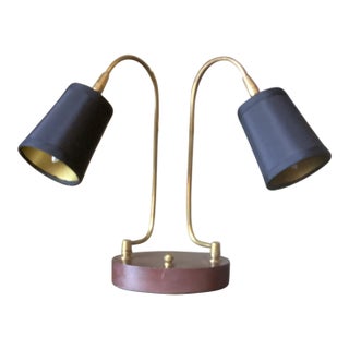 Late 20th Century Adjustable Wood and Brass Lamp With Custom Silk Shades With Gold Pony Lining For Sale