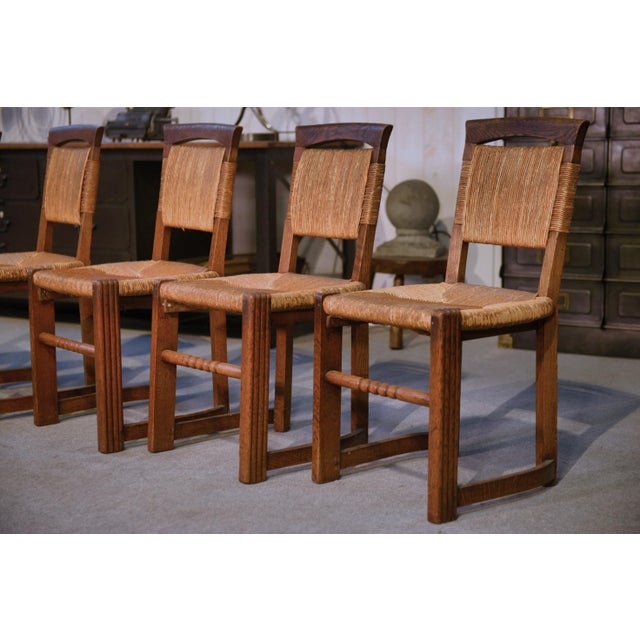 Oak and Rush Chairs in the style of Charles Dudouyt, 1950s, Set of 5 For Sale - Image 11 of 18