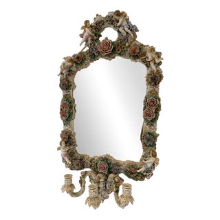 German Mirror with Candlesticks in Polychrome Porcelain For Sale
