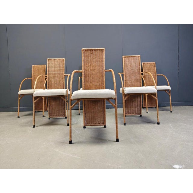 Vintage Wicker High-Back Dining Chairs, 1980s, Set of 6 For Sale - Image 10 of 14