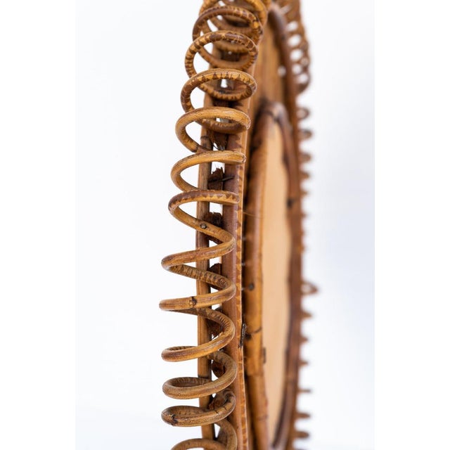 1960s Oval Wicker and Bamboo Mirror, 1960s For Sale - Image 5 of 6