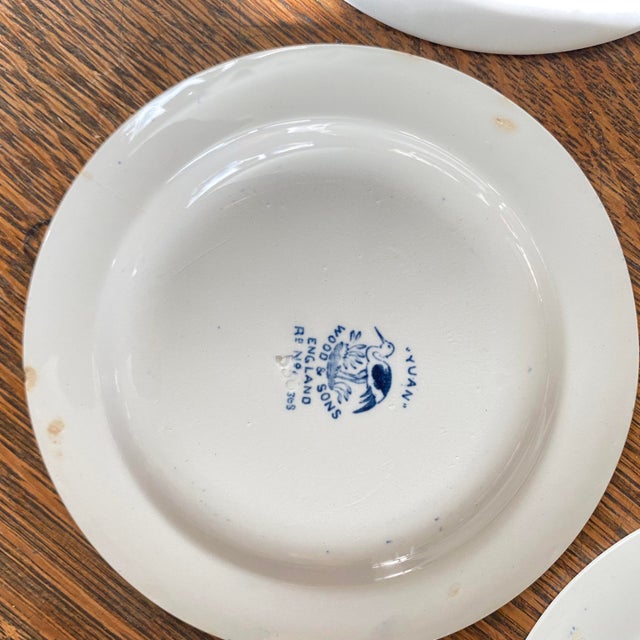 White Antique Blue & White Transferware Bread Plates by Wood & Sons Made in England "Yuan" Pattern - Set of 8 For Sale - Image 8 of 9