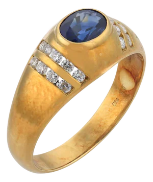 Vintage Sapphire Diamond 18k Yellow Gold Ring, Size 7.5