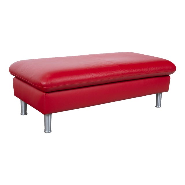 Loop Ottoman in Red Leather from Willi Schillig For Sale