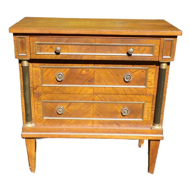 Vintage Italian Neoclassical Style Olivewood Server Chest Table Nightstand For Sale