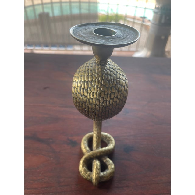 Mid Century Brass Cobra Snake Candle Holder For Sale - Image 4 of 5