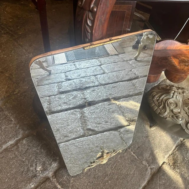 Wood 1940s Gio Ponti Style Mid-Century Modern Brass Italian Wall Mirror For Sale - Image 7 of 12