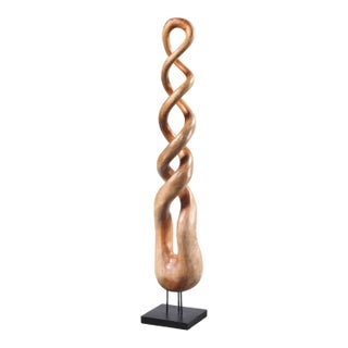Twisting Carved Mahogany Sculpture on Stand For Sale