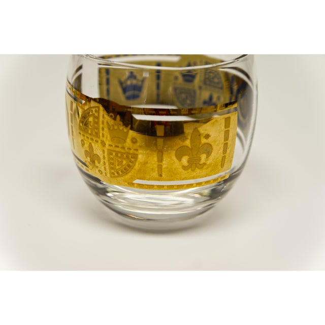 Vito Bari Gold Crown Fleur De Lis Roly Poly Glasses Set of 4 For Sale - Image 4 of 4