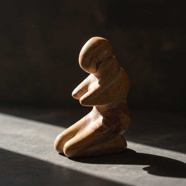 Contemporary Vintage African Jasper Stone Sculpture-Kneeling Figure-Carved-Abstract-Modern For Sale - Image 3 of 11