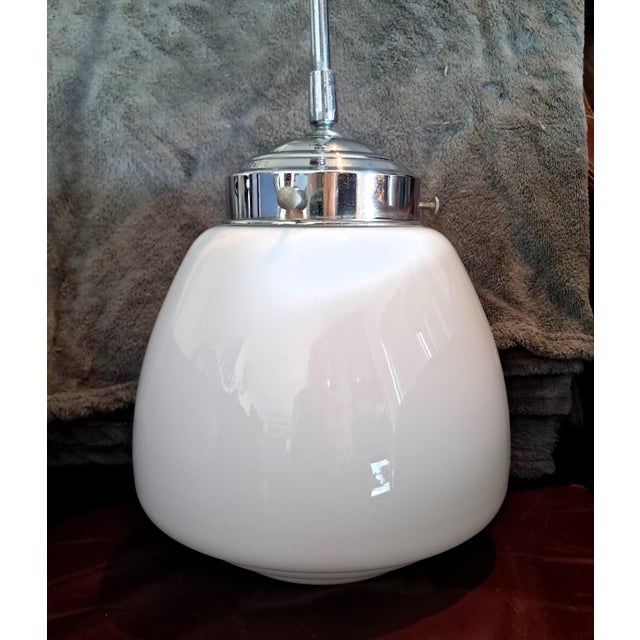 White Art Deco Opaline Pendant Light, 1930s For Sale - Image 8 of 11