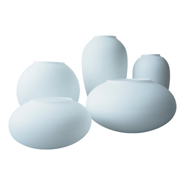 Mid-Century Opaline Glass Vases, Bohemia, 1960s, Set of 5 For Sale