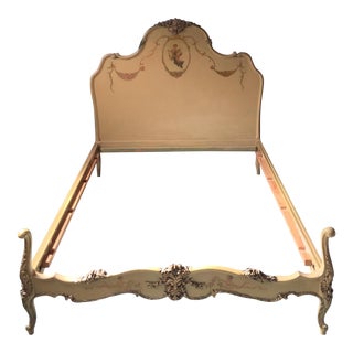 Gold Hand-Painted Rococo-Style Queen Bed For Sale